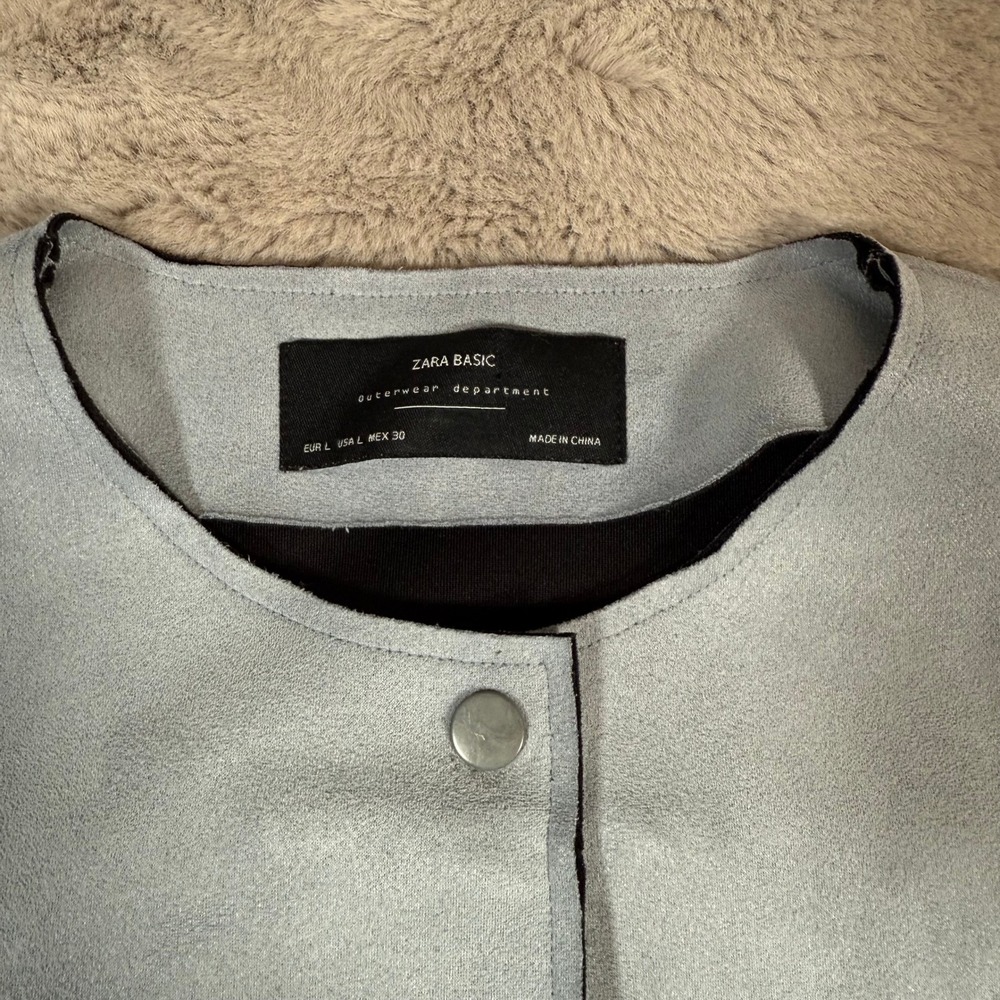 Zara Basic Jacket Faux Suede Collarless Button Up… - image 3